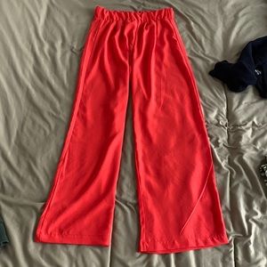 Elastic Waist Red Flowing Pants